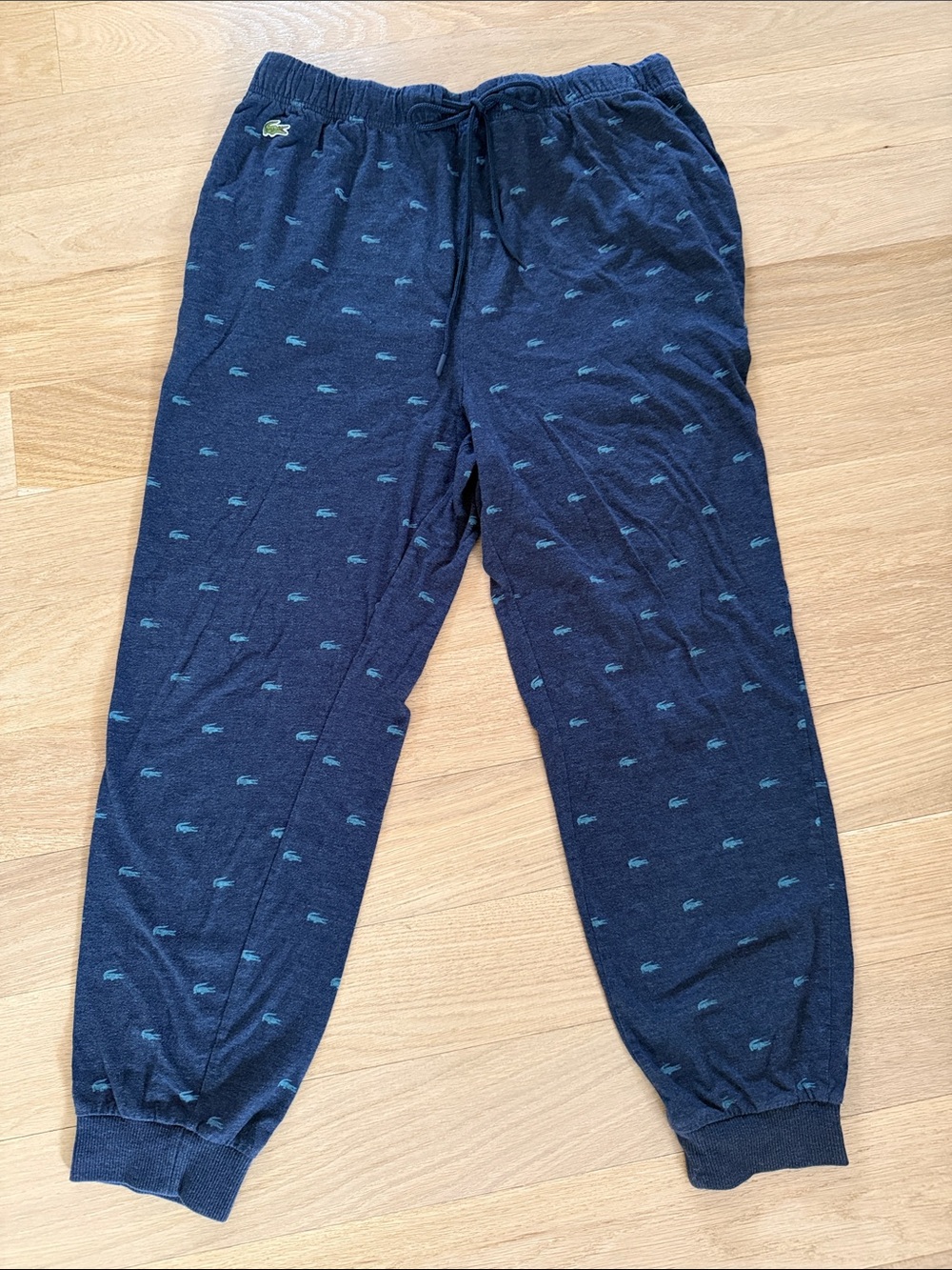 Lacoste Navy Jogger sleepwear Pants with Teal Croc Motif Sz XL